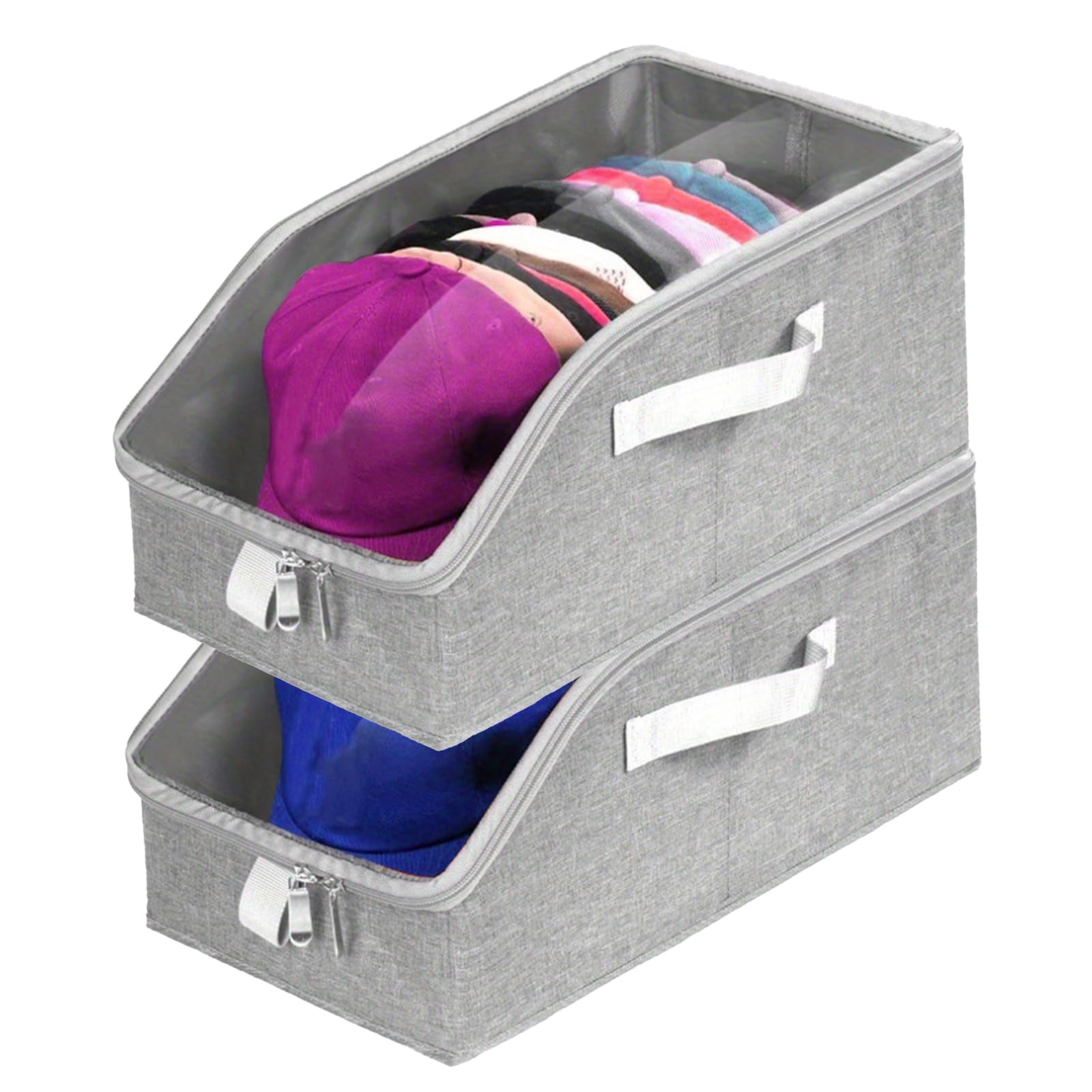 2 supporti impilabili per cappelli da baseball, con finestra trasparente, può contenere fino a 24 tappi organizer per cappelli da baseball, cappelli, 37,6 x 23,6 x 17,5 cm