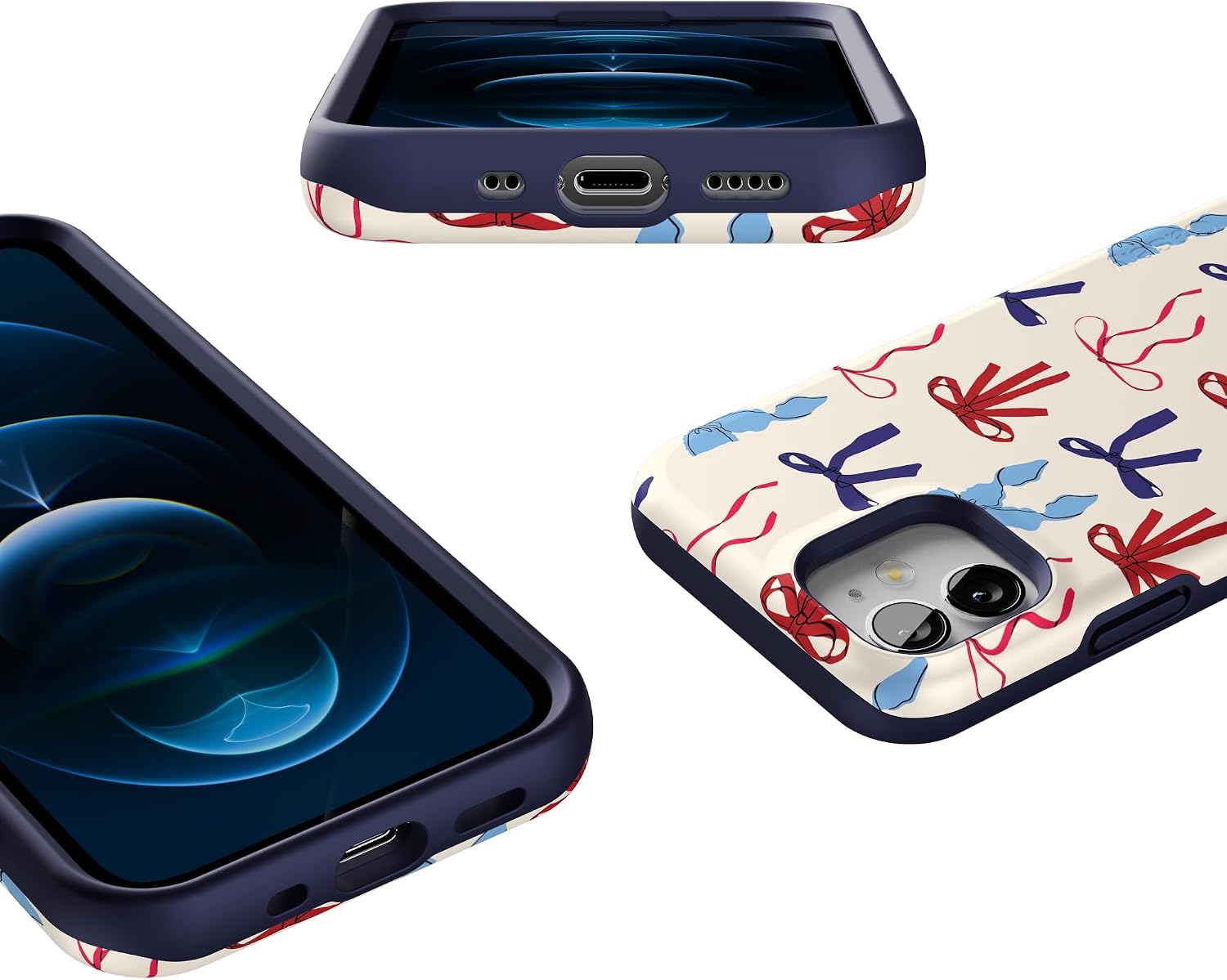 Casely iPhone 12 Mini Case | American Girlie | Red White & Blue Bows | Bold Protective Design | Compatible with MagSafe