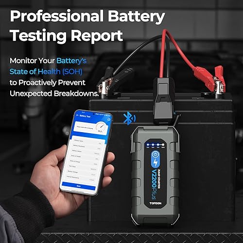 Miniatura 4 de Arrancador de batería de coche y probador de batería TOPDON 2 en 1 2200A Peak Jump Starter para motores diésel de hasta 8L Gas6L 12V Booster