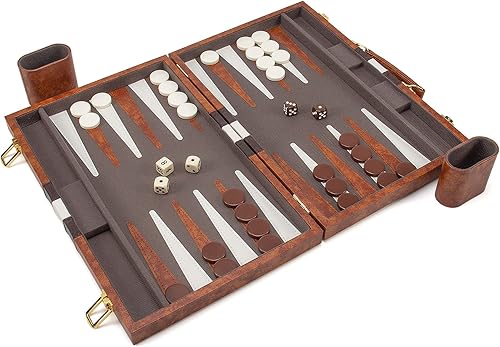 Miniatura 3 de AMEROUS Juego de backgammon clásico de 15 pulgadas con funda de cuero tablero plegable paquete de regalo juego de estrategia de viaje portátil para