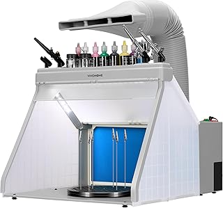 VIVOHOME Airbrush Absauganlage tragbare Spritzkabine mit 3 LED Beleuchtung mit Farb- und Spritzpistolenständern Drehtisch und Filterschwamm für Kuchen Nagel Spielzeug Modellbau Lackierarbeiten