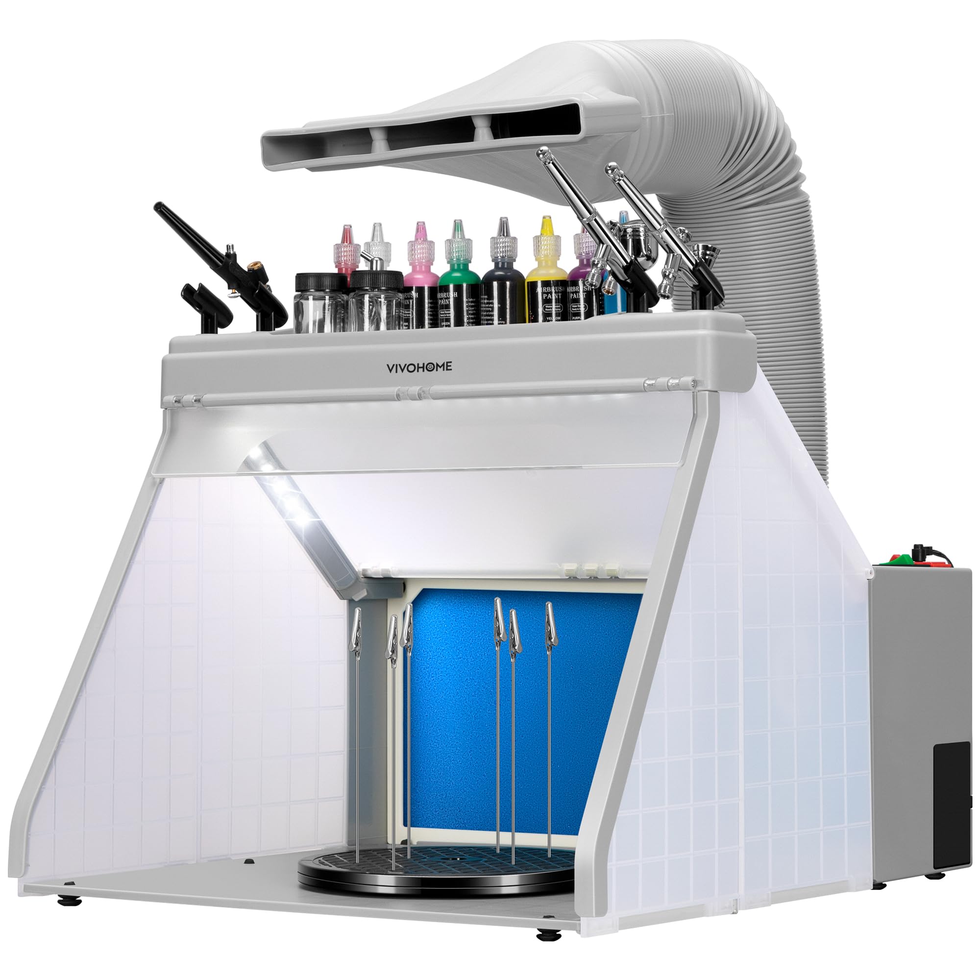 VIVOHOME Portable Airbrush Spray Booth Kit with 3 LED Lights Filter Hose Spray Gun Racks and Turntable Table for Painting Models Art Craft Hobby Projects