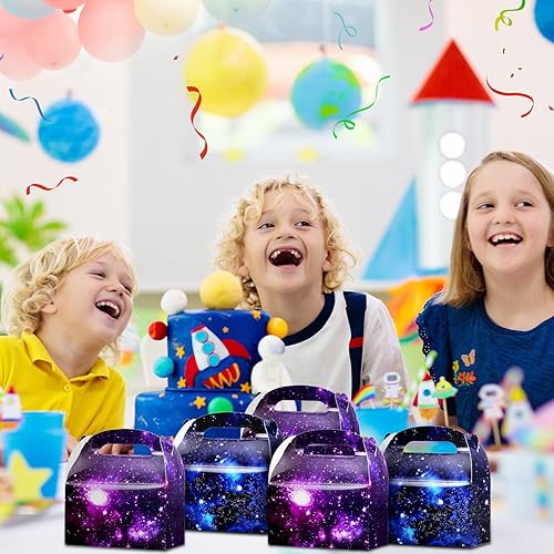 Miniatura 6 de Nezyo 24 cajas de regalo de fiesta espacial de 4.8 x 2.4 x 5.2 pulgadas, cajas pequeñas de galaxia a dos aguas, sistema solar, planeta, cartón,