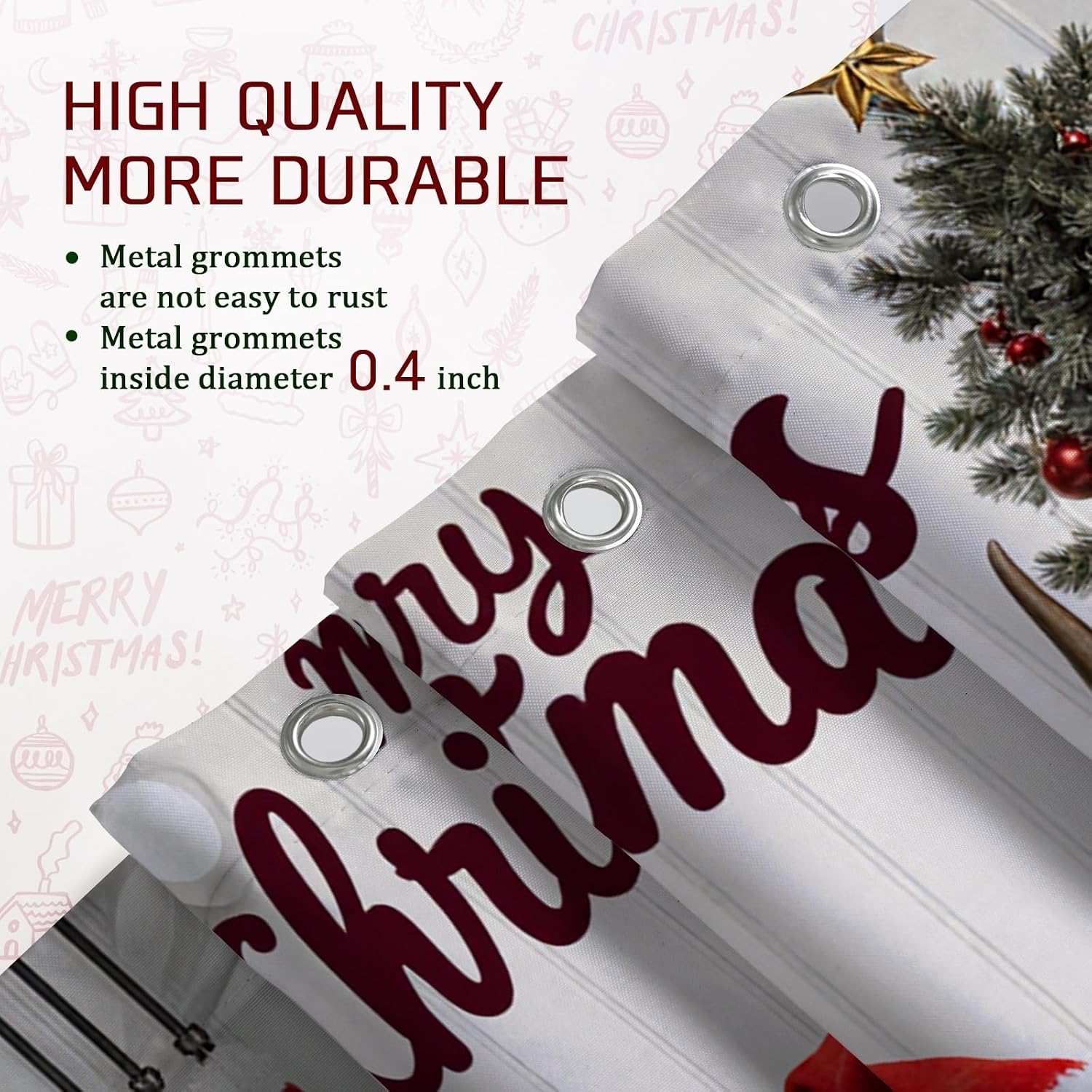 Cow Shower Curtain, Festive Fanciful Santa Hat Christmas Tree Christmas Red Washable with Hooks Decorative Bathroom Curtain for Bathroom Toile Guest Room Decor 72x72 Inch