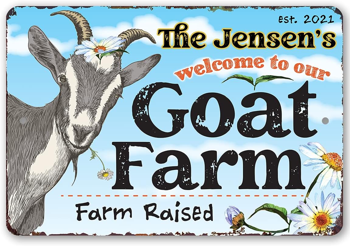 Personalized Goat Farm - Custom Name with Year Established Farm Sign, Farmhouse Decor and Country Home Display, Animal Farm Accessories, 8x12 or 12x18 Use Indoors or Outdoors Durable Metal Sign