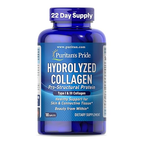 Puritan's Pride Colágeno Hidrolizado Pro-Estructural para Hombres y Mujeres 1000mg, Suplemento Dietético para Piel, Huesos y Articulación, 180 Comprimidos