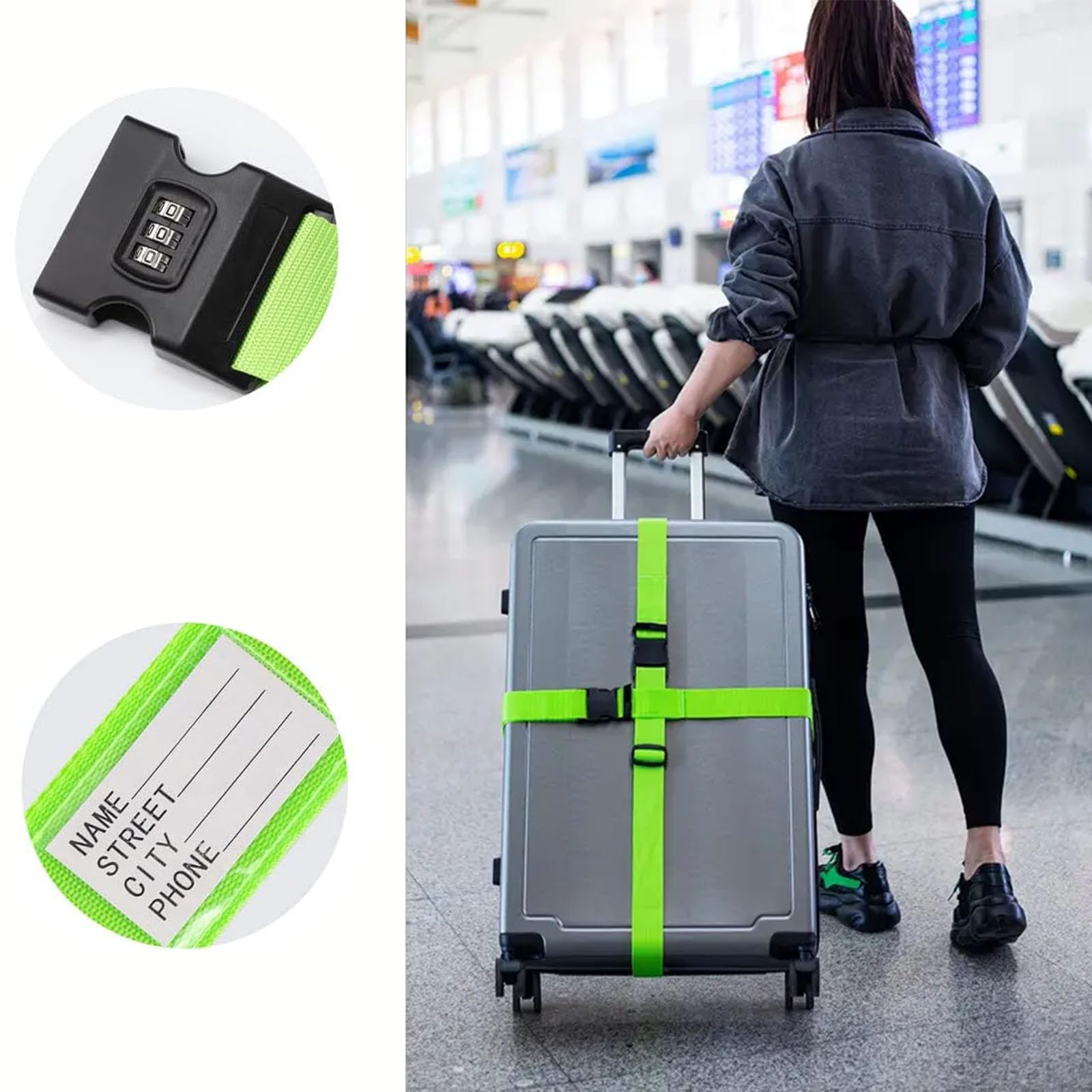 2 Cinghie Per Valigia Con Lucchetto - Tracolla Regolabile 5x200 Cm Arcobaleno - Foto 8