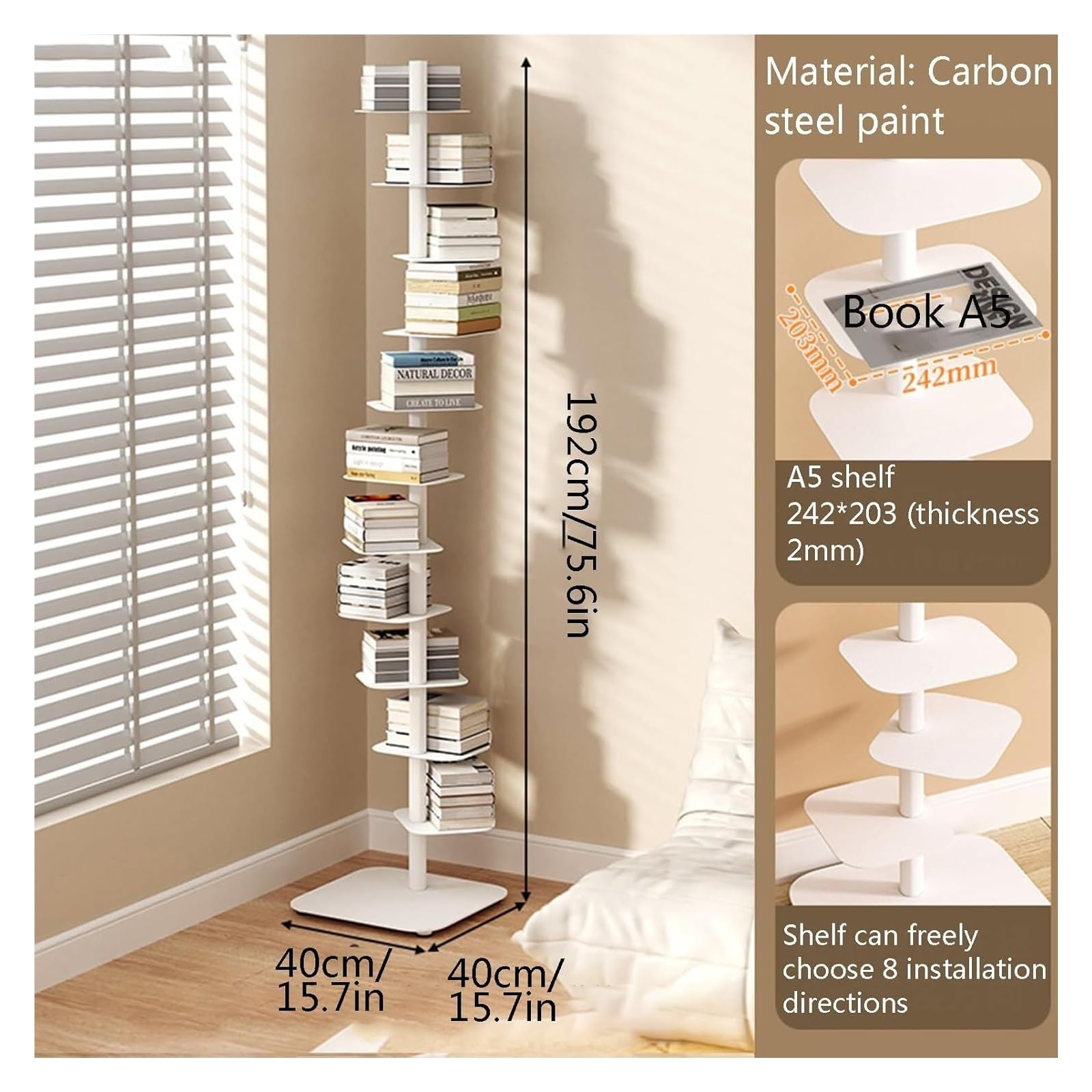 Book Shelf,Vertical Bookshelf for Home，Simple Narrow Metal, Multipurpose Corner Tall, Ladder Bookcase Ideal Display，Narrow