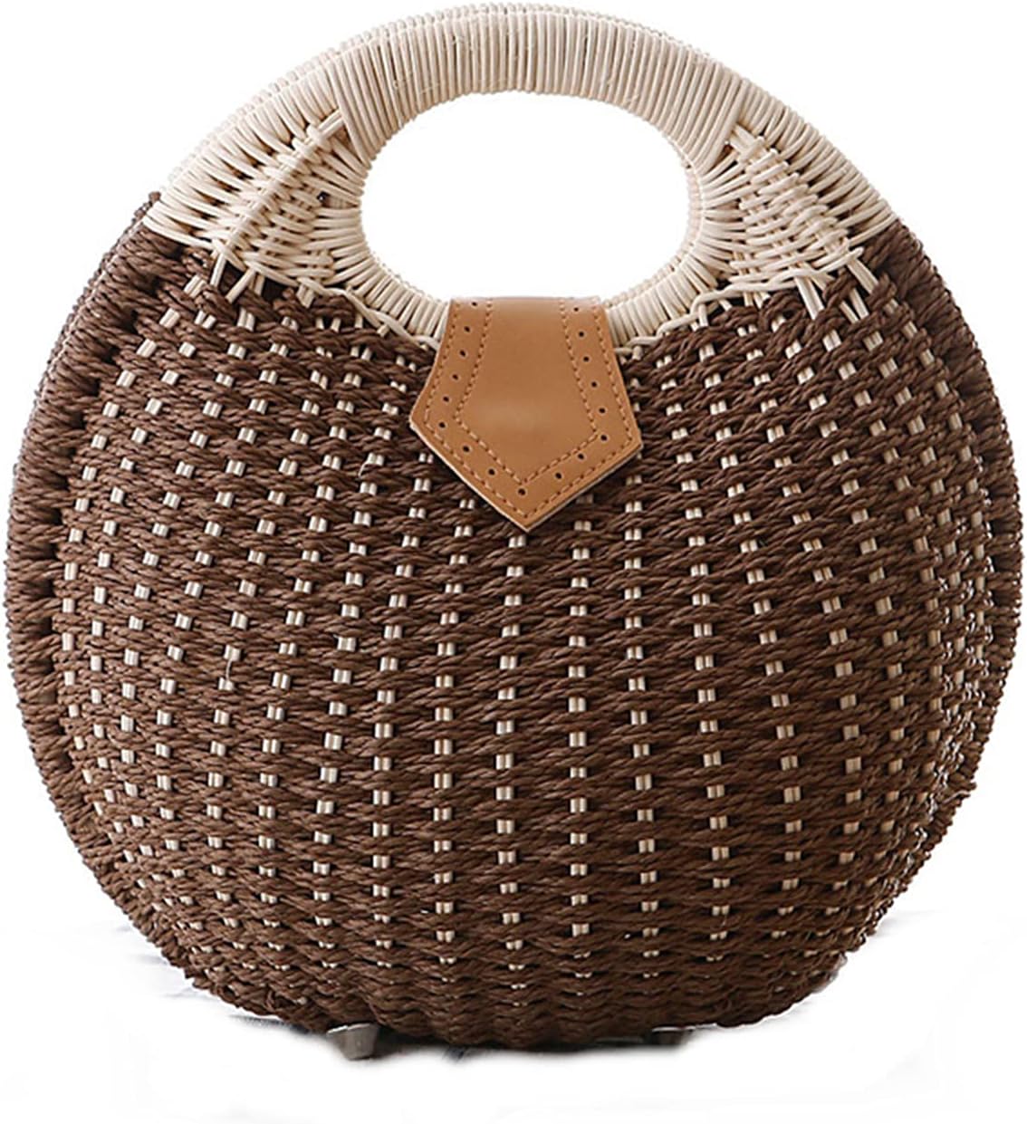 Straw Bags for Women,Hand-woven Straw Shell Bag Handle Ring Tote Retro Summer Beach Rattan bag.