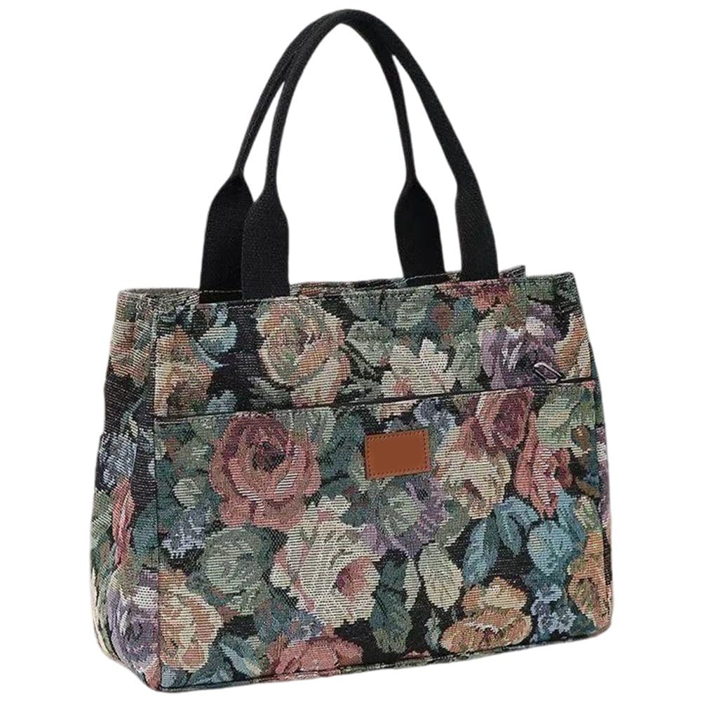 Sslvya Floral Printed Tote Bag for Women, Large Capacity Handbag for Women Shopping Work Travel Bag