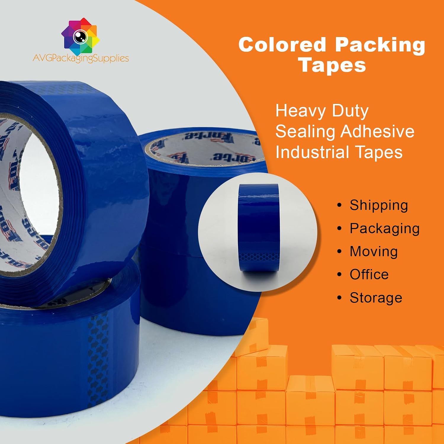 Color Packing Tape (2” x 110 Yds. / Roll), 2Mil - Carton Sealing Tape, Boxing Tape, Acrylic Tape for Business & Shipping - 6 Rolls (Blue)