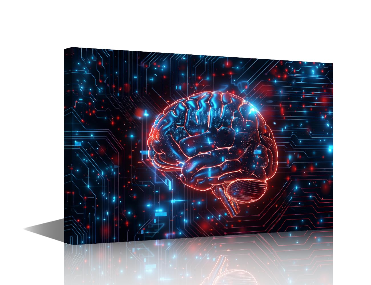 Framed Canvas Wall Art Digital Human Brain Decor for Living Room Technology Pictures for Bedroom Artwork Home Dector for Room Ready to Hang Artificial Intelligence Pictures Framed 12"Wx18"Hx1 Panel