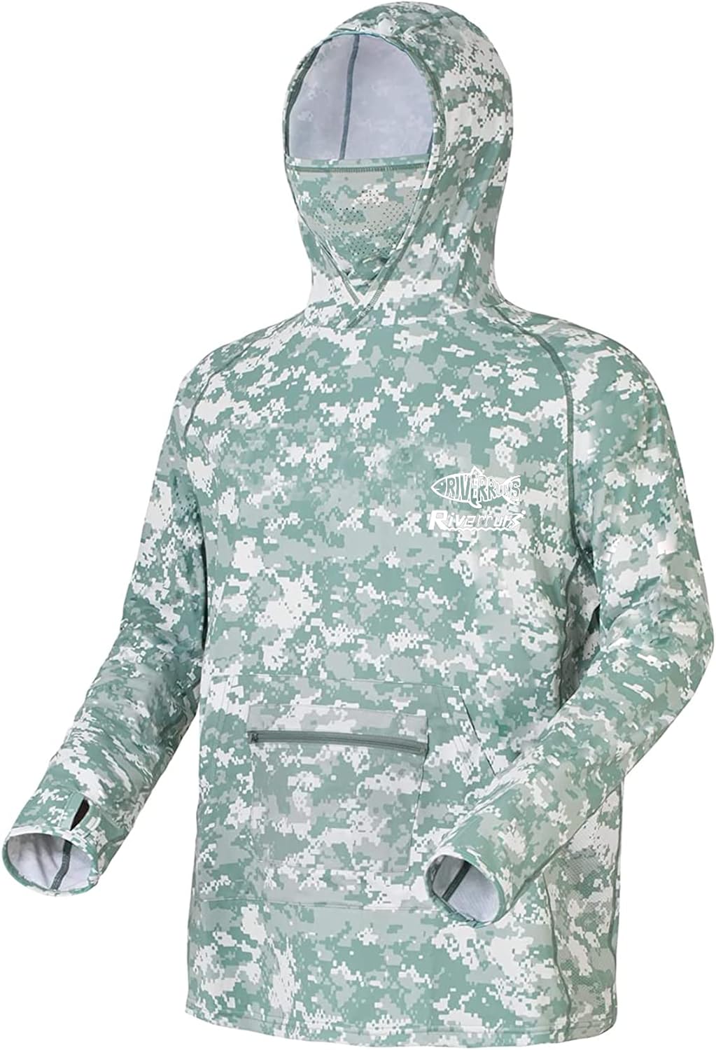 Men's Hunting Camo Hoodie with Mask, Lightweight Camouflage Long Sleeve Shirt for Fishing Hiking Camping
