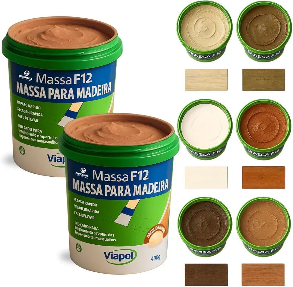 KIT 2 Massa F12 De Calafetar E Correção Madeira 400g - Cores (MOGNO)
