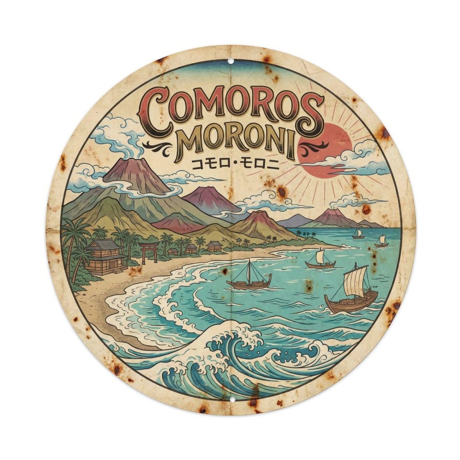 Comoros Moroni Coral Coast Woodblock Travel Metal Tin Sign