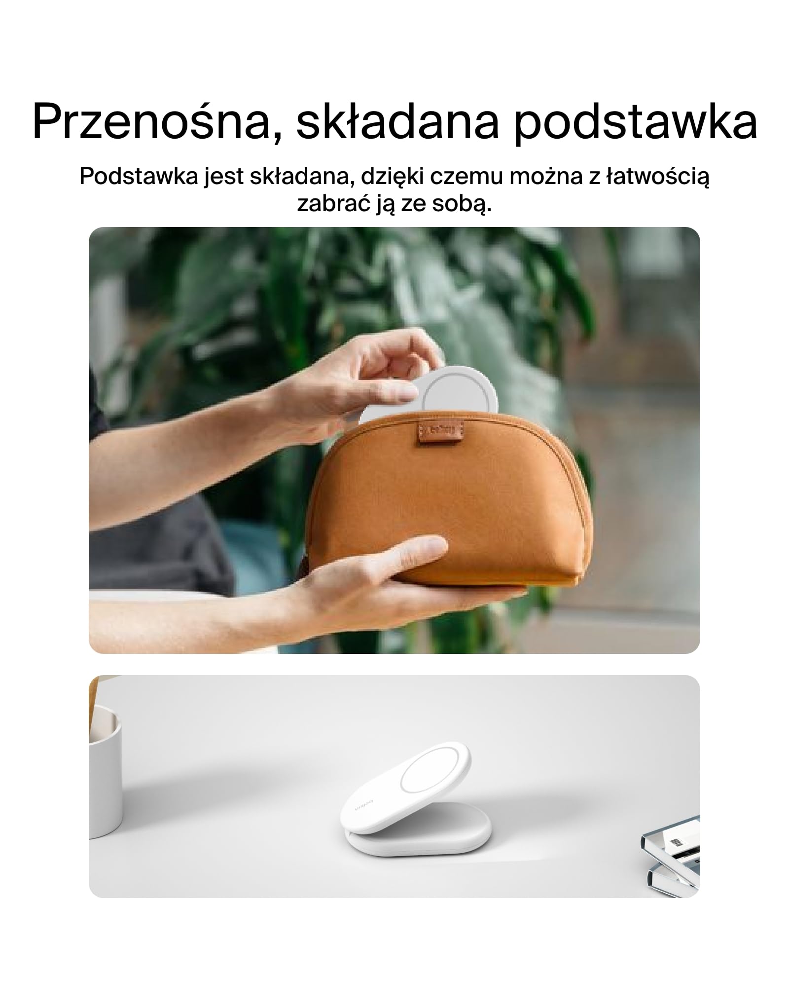 Belkin BoostCharge magnetyczna, składana ładowarka Qi2 2 w 1 o mocy 15 W, ładowarka bezprzewodowa zgodna z MagSafe do Apple iPhone 16/15/14/13, z antypoślizgową podstawą, zasilacz w zestawie – biała