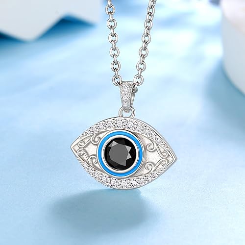 Miniatura 3 de Jewmon Collar de plata de ley 925 contra el mal de ojo para mujer, collar de ojo de pavo de la suerte, joyería de mal de ojo, regalos para mamá,