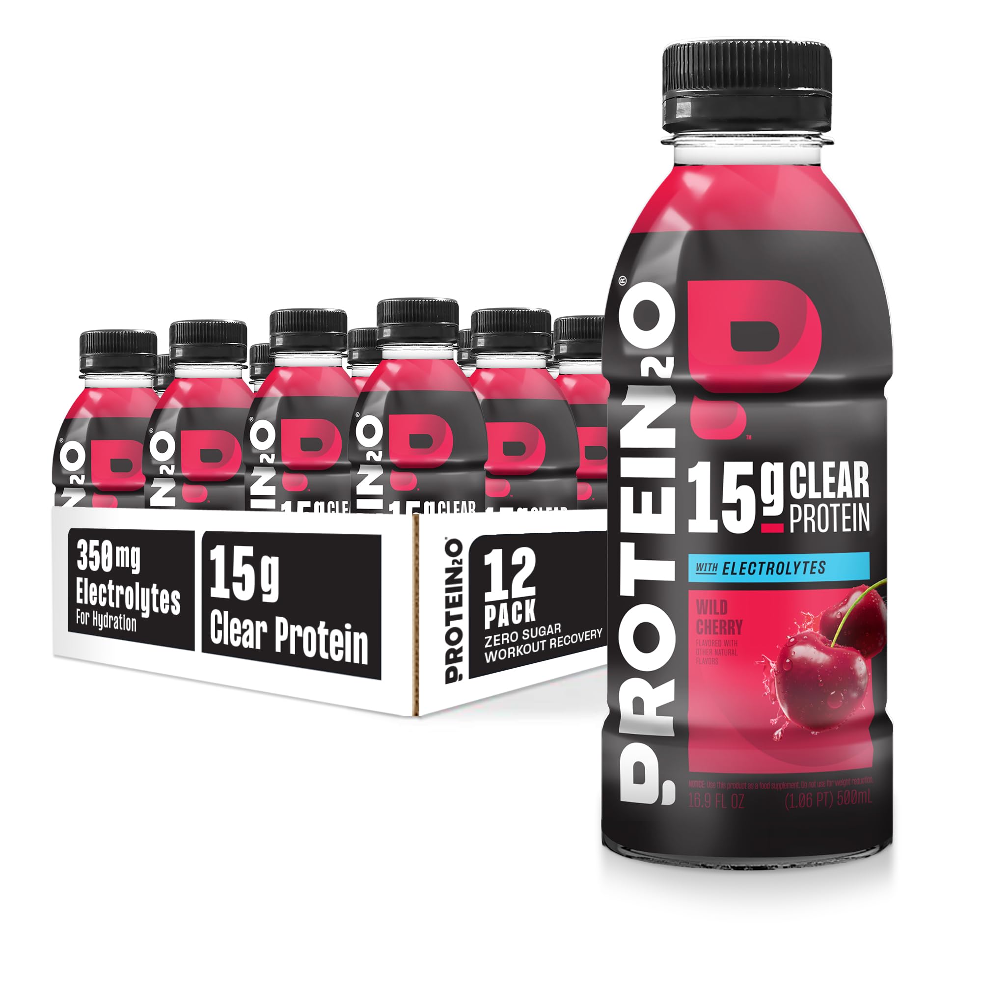 Protein2o 15g Whey Protein Isolate Infused Water, Ready To Drink, Sugar Free, Gluten Free, Lactose Free, No Artificial Sweeteners, Wild Cherry, 16.9 Fl Oz (Pack of 12)