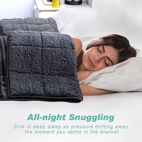 Miniatura 4 de Wemore Manta con peso de forro polar Sherpa de 15 libras, manta con peso a rayas para adultos, manta suave y de felpa de doble cara, manta de cama