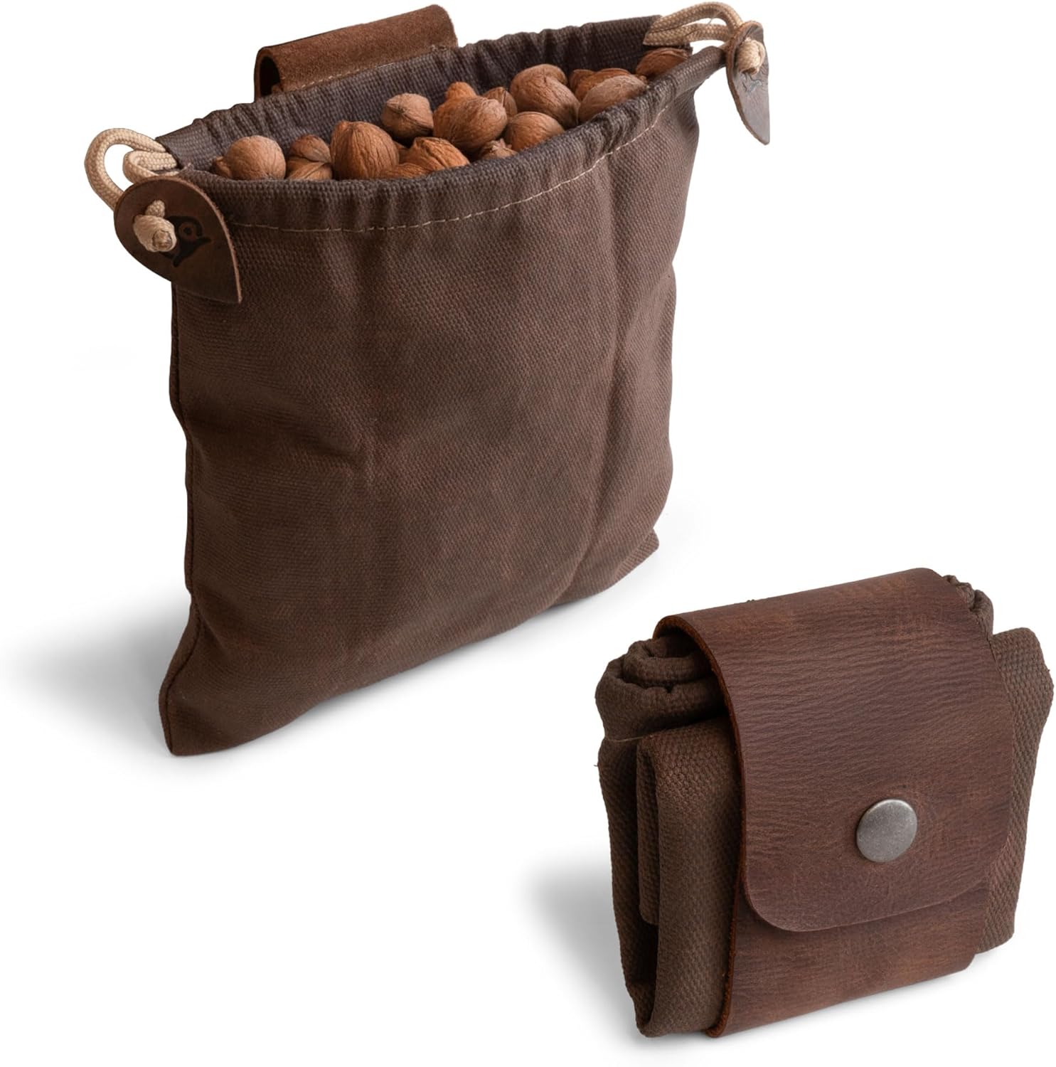 Hide & Drink, Foraging Pouch (Collapsible) for Hiking, Treasures & Seashells Bag, Easy Looping Around Belts, Grocery Storage, Waxed Canvas, Handmade