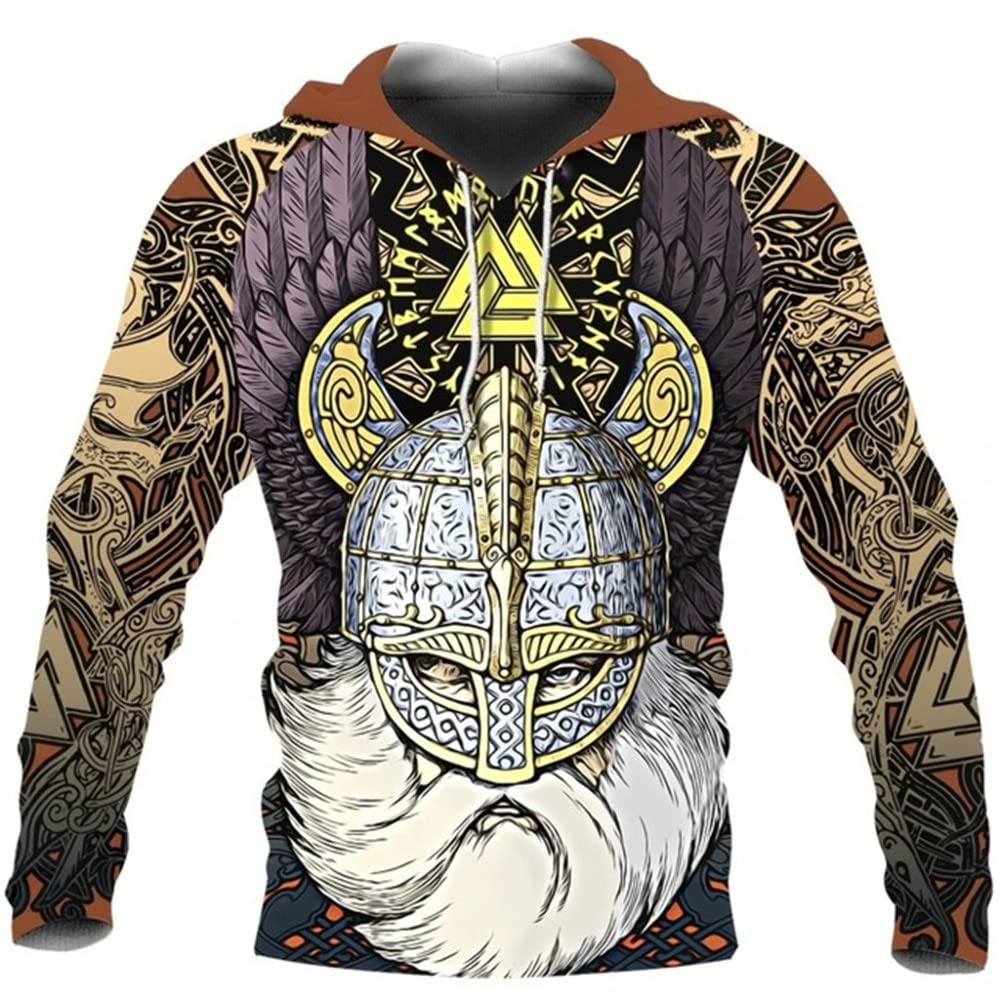 LLJ&YTViking Odin Norse Mythology 3D Hoodie,Men's Full Zip Hooded Sweatshirt-Winter Hoodie Pullover Jacket