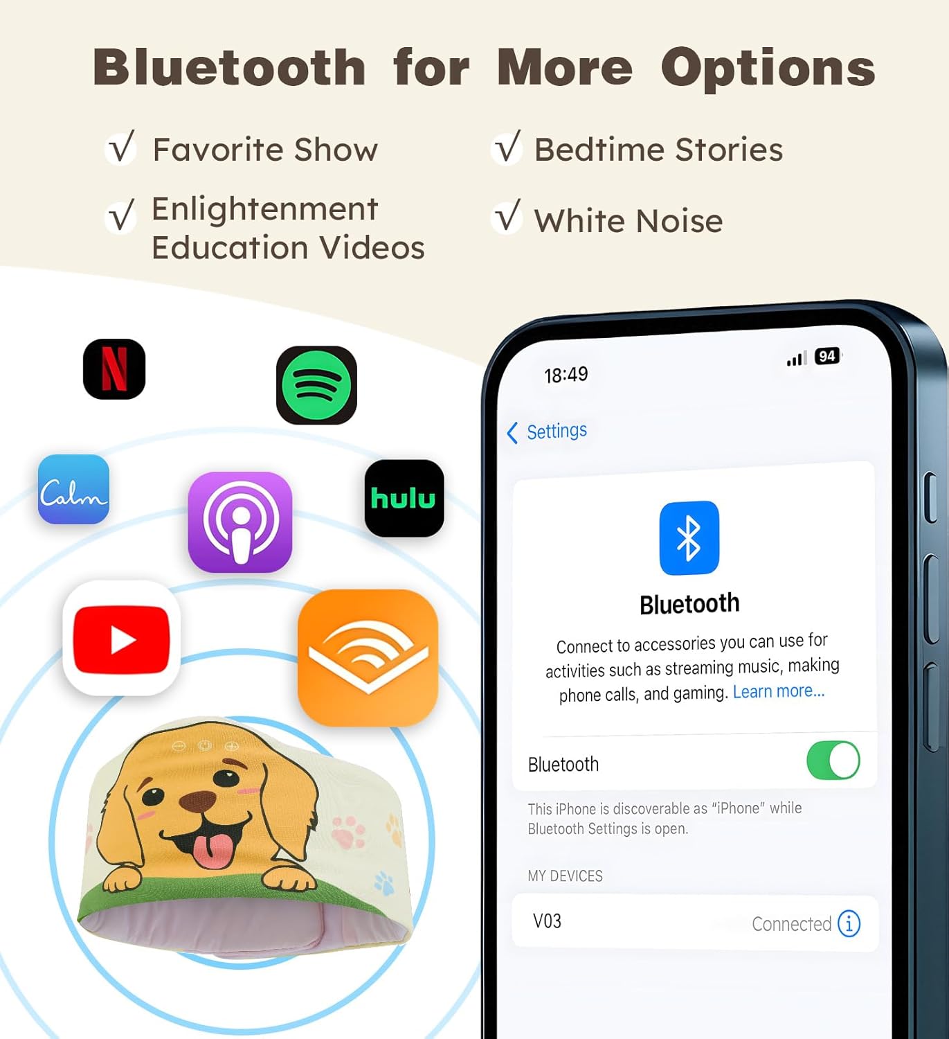 Toddler Headband Headphones Wireless, Kids Bluetooth Earphones for iPad, Safe Volume - Wired School Headphones for Kids with 3.5 MM Jack Travel Plane Accessories Gift for Boys & Girls (Dog) - Image 6