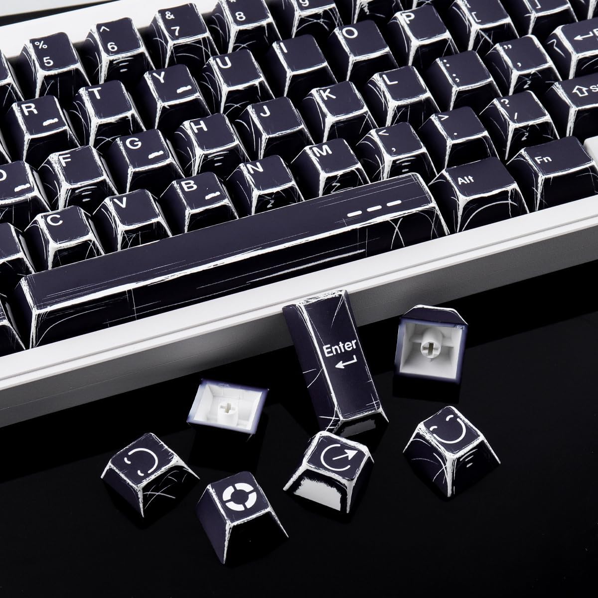 Heykit PBT Keycaps - Japanese Manga Theme Keycaps for 60%, 65%, 75%, 100% Keyboard, 131 Keys Dye-Sub Custom Cherry Profile Keycap, Minimalist Style Key Caps for Cherry MX Mechanical Keyboard, Black