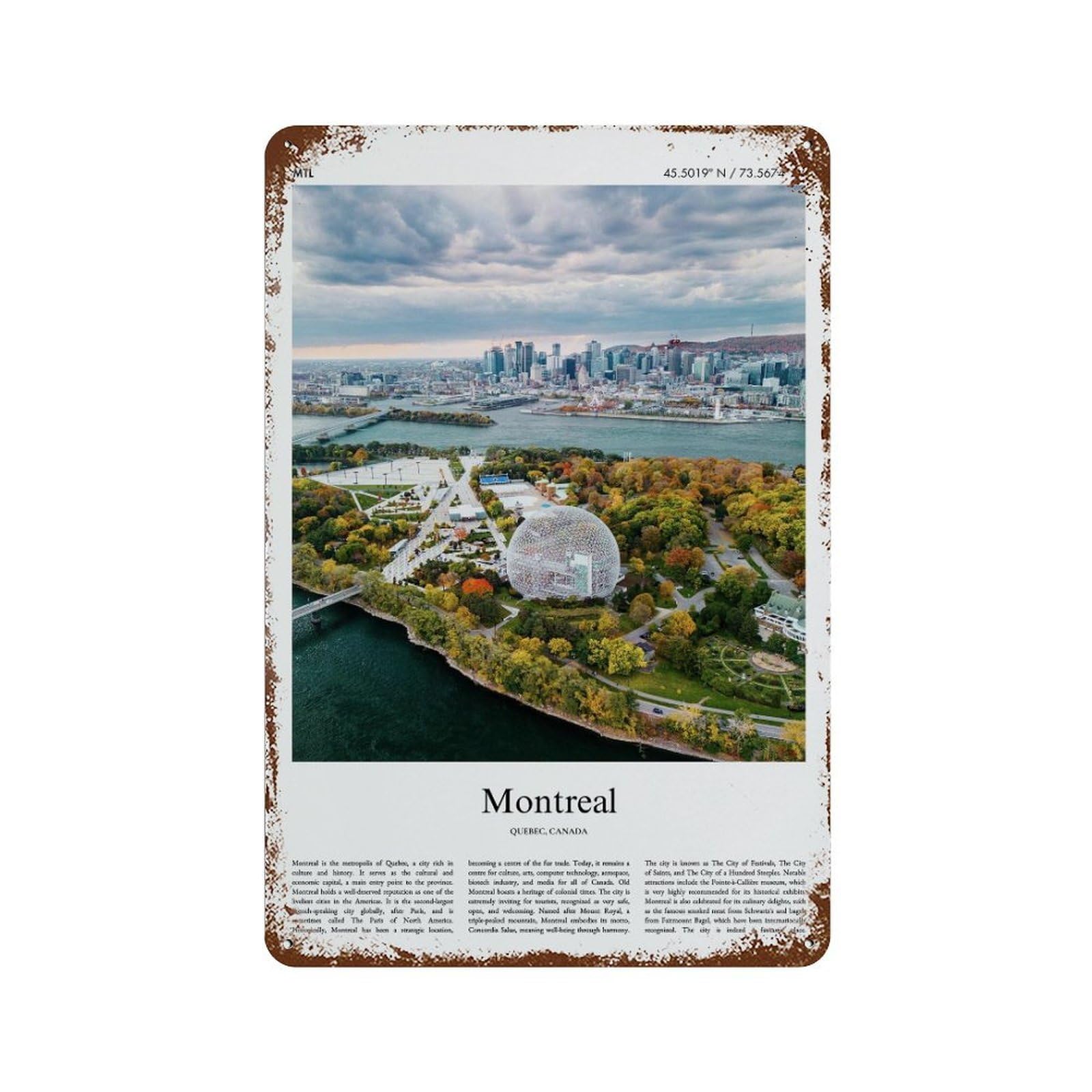 xiaoxiaoshen Montreal Quebec, Canada City Scenery Wall Decor Art Metal Tin Poster Modern Home Decor Art Home Bar Shop Decorations Vintage Sign 30x20cm