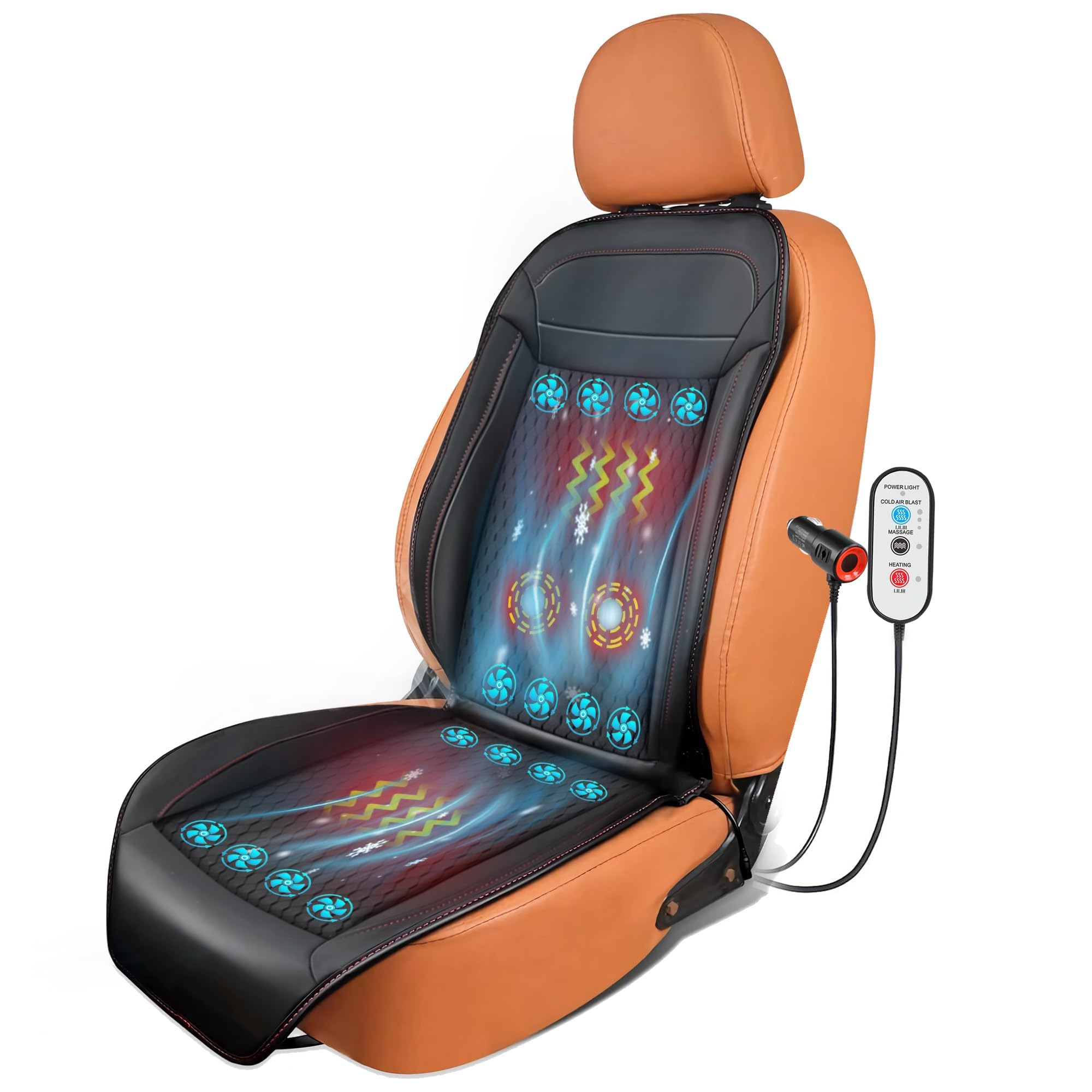 Coprisedile 3 in 1 per auto, con massaggi, per l'inverno, caldo, estivo, rinfrescante, per sedile anteriore, 12 V, in pelle, ventilato, con 16 ventole