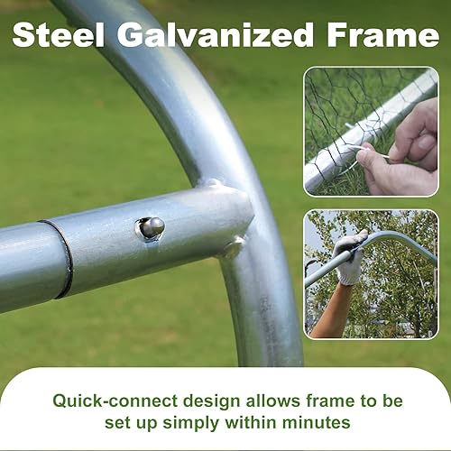 Vista 5 de Gallinero grande de metal para gallinero, corral para 40 pollos, jaula de aves de corral con cubierta impermeable para conejos, pato, corren