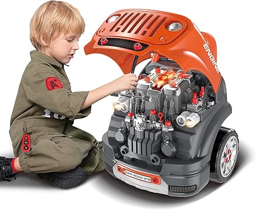 Miniatura 4 de Coche mecánico de ATV Taller de motor de coche de control remoto con luces y efectos de sonido realistas - 3 años +