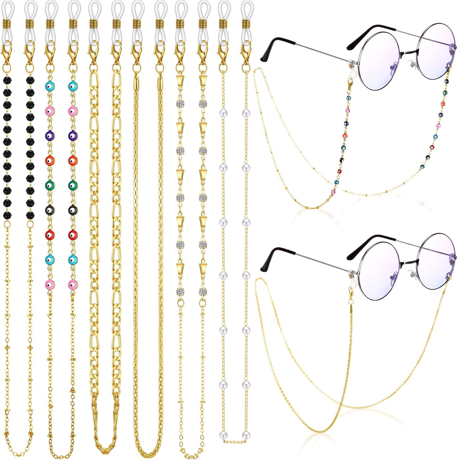 Frienda 6 Pcs Glasses Chain for Women Eyeglass Chains Glasses Strap Holder Beaded Eyeglasses Lanyard Around Neck Cords