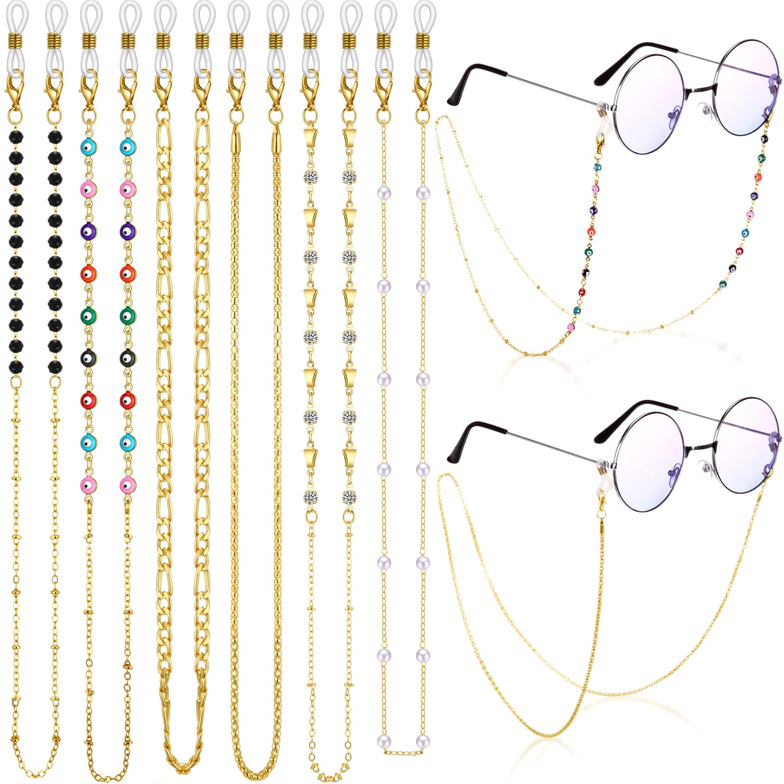 Frienda 6 Pcs Eyeglass Chains Glasses Chain Holder Lanyard for Women Beaded Glasses Strap Around Neck Sunglasses Cords
