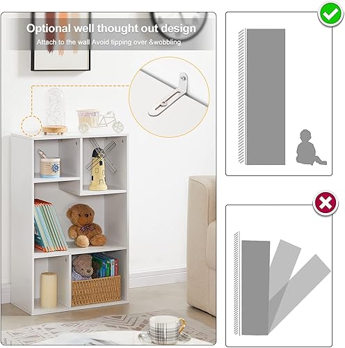 Miniatura 7 de VECELO Estantería pequeña blanca, estante de 5 cubos, color blanco