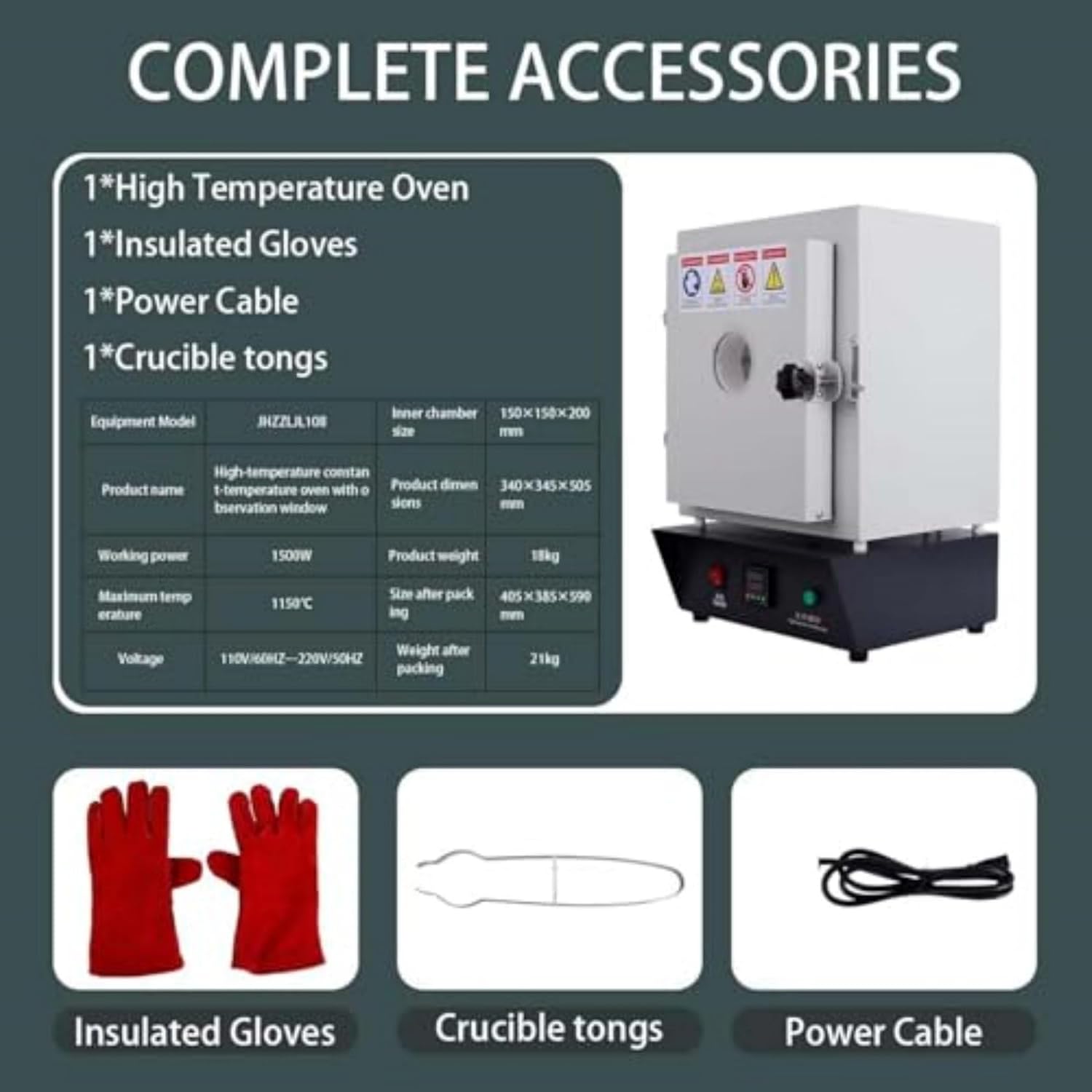 Laboratory Electric Muffle Furnace with Pid Control, 1500w Jewelry Casting Burning Furnace, 1150℃ High-Temperature Lab Furnace,for Jewelry & Metalwork
