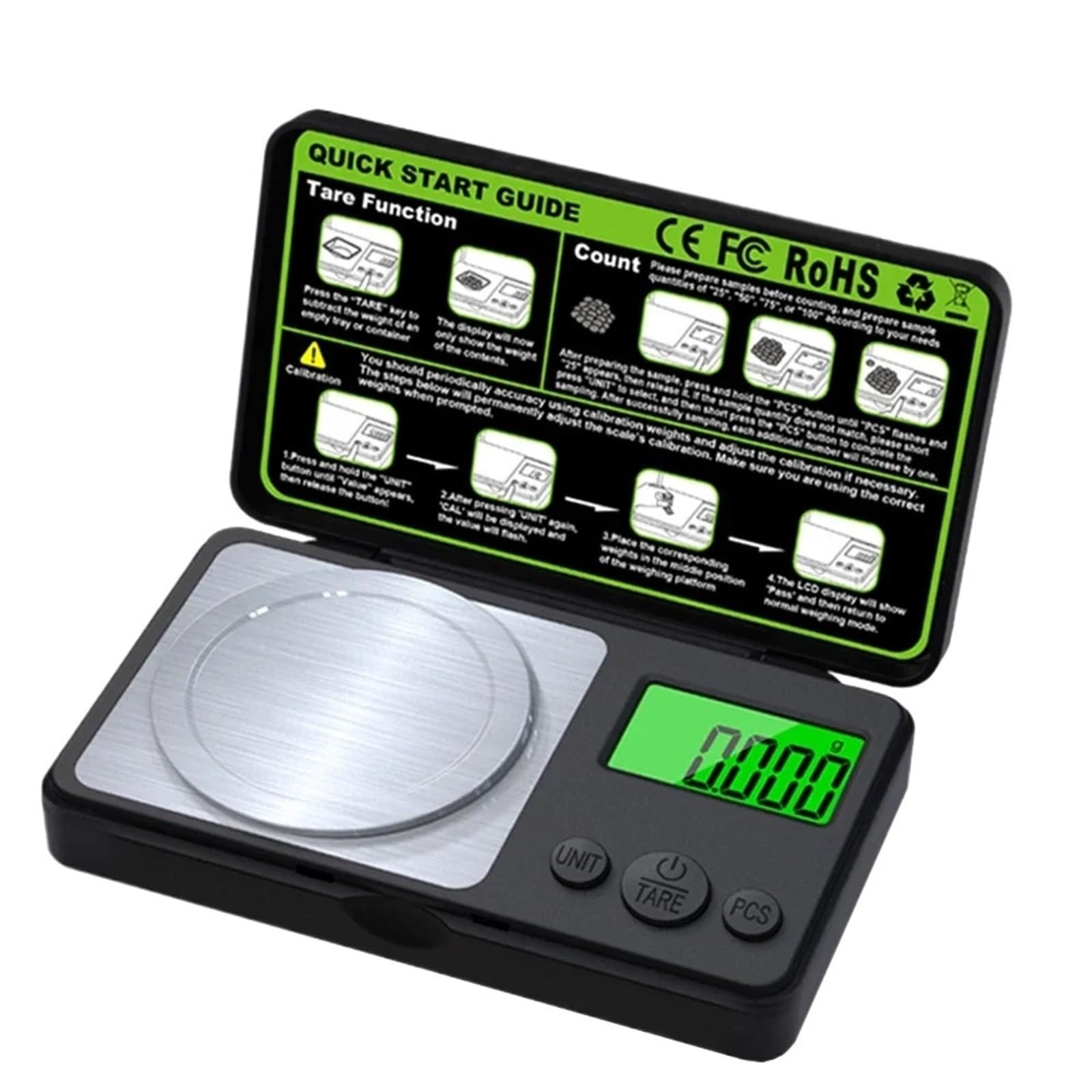 básculas de precisión, Báscula Digital de Bolsillo portátil for joyería, Cocina y repostería (10/20/50/100/0,001 g). Alta precisión(50gx0.001g)