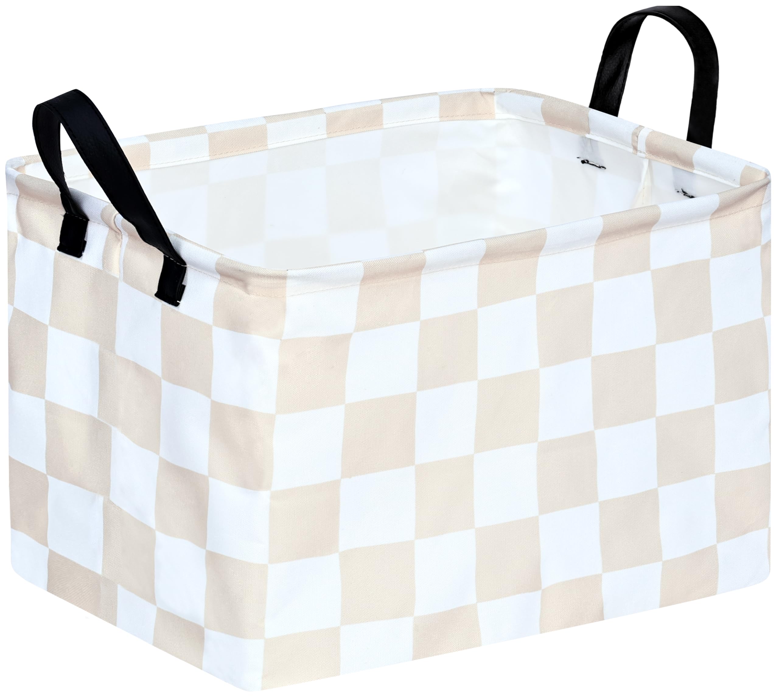 MAIZMZ Beige Check Storage Basket Baby Toys Organizer Bins Decorative Gifts Bakset Waterproof Nursery Hamper Women Storage Cube Kids Laundry Basket for Home/Dorm/Kitchen/Pet/Office/Closet/Shelf/