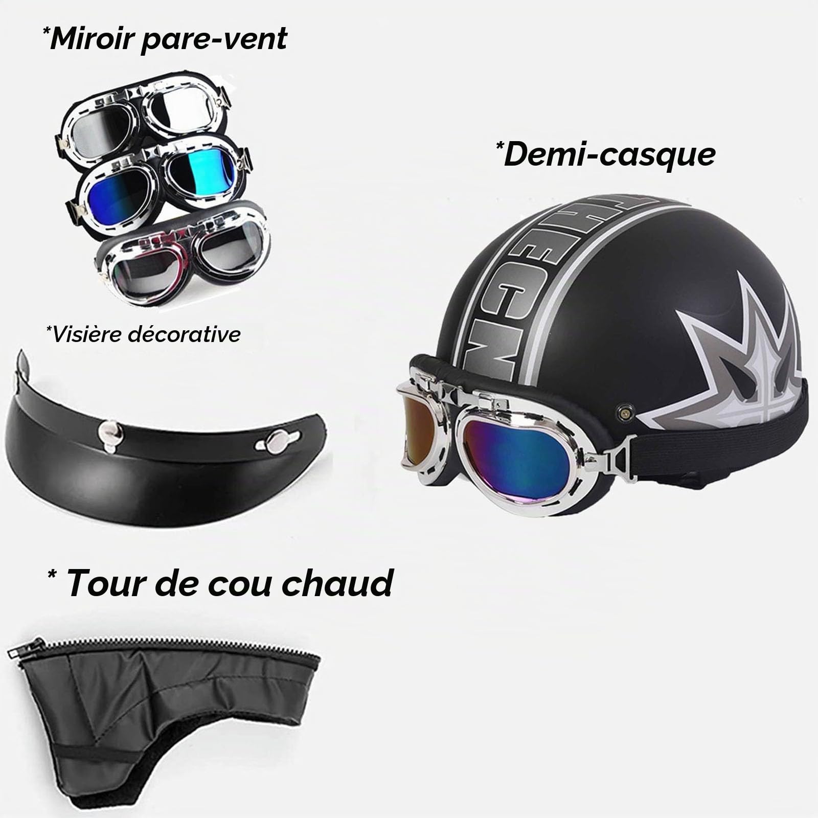 Vintage Casques Moto Bols Demi-Casque de Mobylette Casque Face Ouverte ECE Homologué Casque Jet avec Lunettes pour Cruiser Scoote Casque de Sécurité