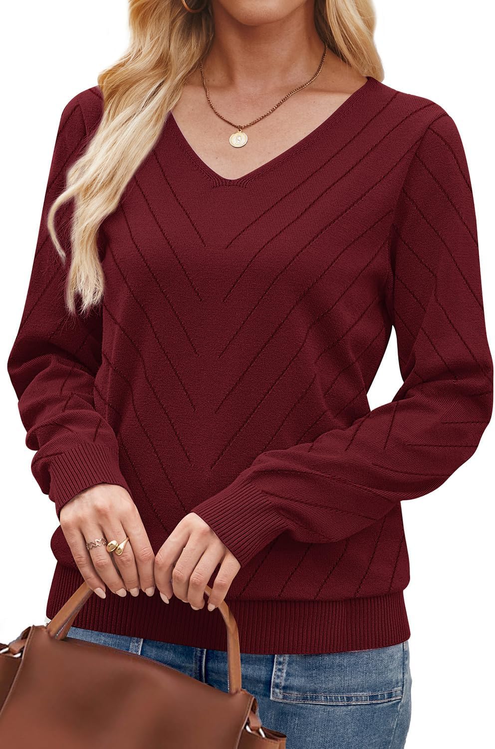 WIHOLL Sweaters for Women V Neck Casual Knit Long Sleeve Tops Lightweight Pullover Clothes Fall Fashion Outfits 2026 - Image 4