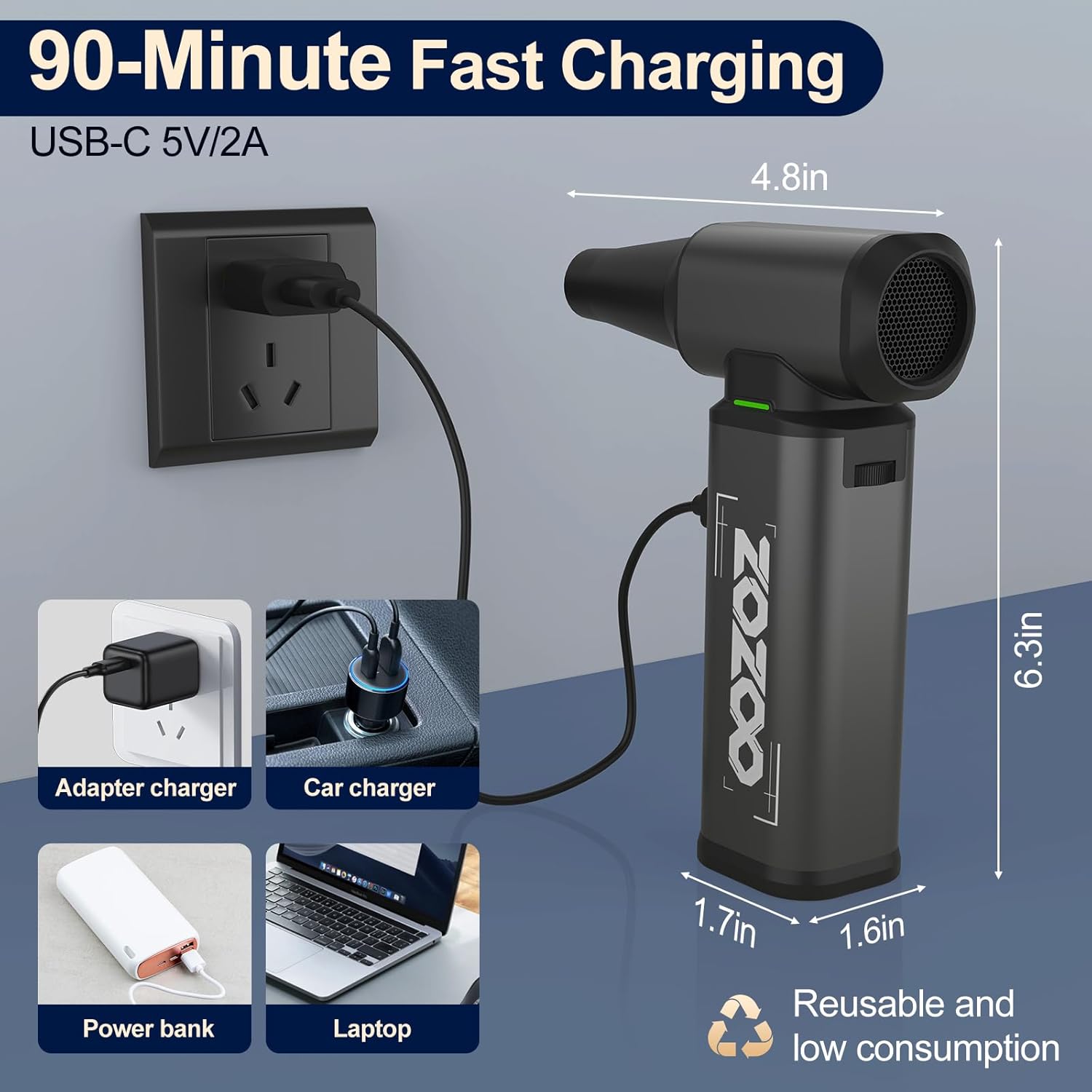 Compressed Air Duster, 180000RPM Powerful Cordless Electric Air Duster with Brushless Motor and LED Light, Rechargeable Stepless Speed Regulation Dust Blower for PC, Keyboard, House, Car and Outdoor - Image 4