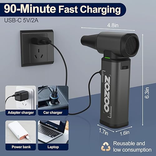 Miniatura 4 de Plumero de aire comprimido, 180000 rpm, potente plumero eléctrico inalámbrico con motor sin escobillas y luz LED, ventilador de polvo recargable