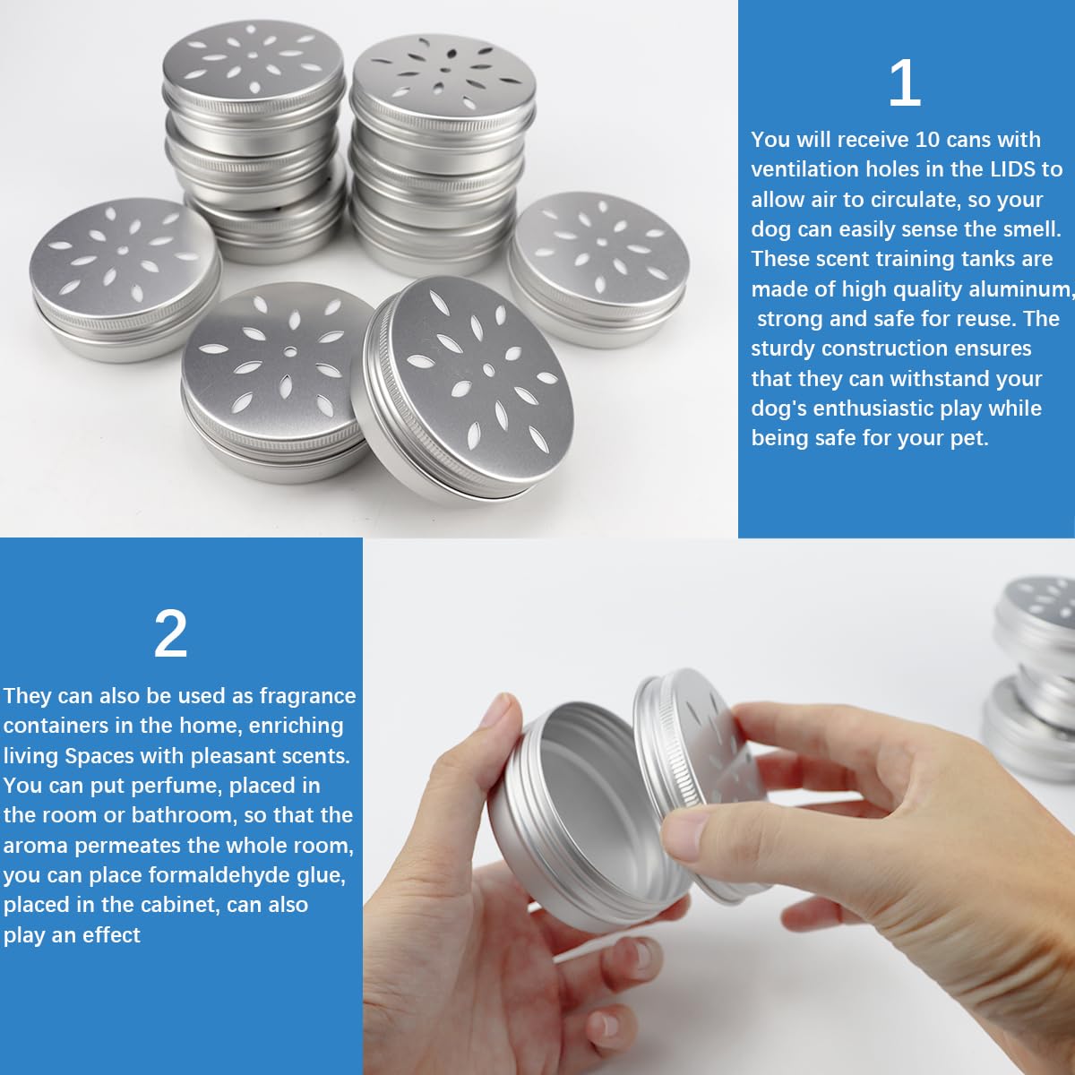 FERCAISH Pack of 10 Training Dog Fragrance Nose Odour Container Round Tin Metal Tin Container Holder Sniffing Dogs Accessories Tool Work for Absorbing Fragrance Powder - Image 2
