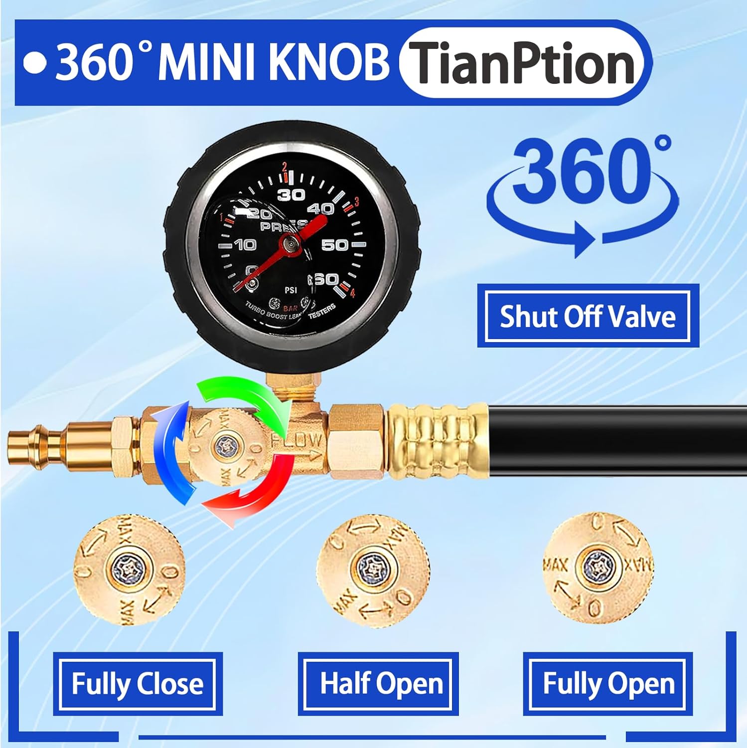 New RV Winterizing Kit with Oil Pressure Gauge 60 inch Compressor Sprinkler Water Blow Out Winterization Hose Winterize Adapter Plug for Camper, Boat, Travel Trailer,Motorhome,Garden Faucet