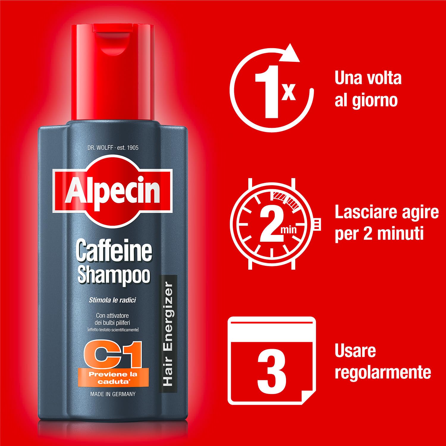 Alpecin Caffeine Shampoo C1 3x 375 ml | Efficace shampoo anticaduta alla caffeina | Rinforzante per uomini con capelli sottili e radi | Cura quotidiana del cuoio capelluto | Per capelli forti