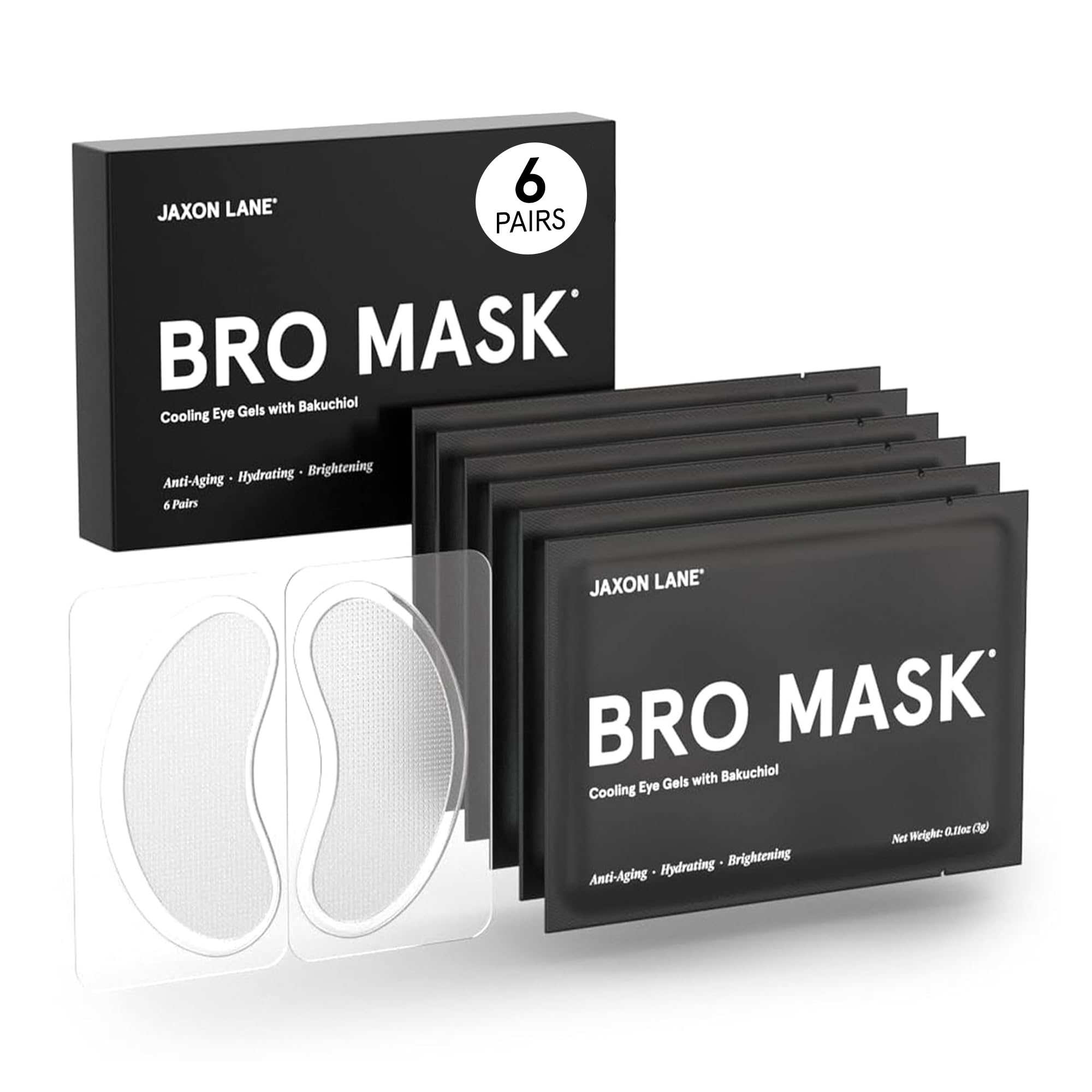 BRO MASK, cerotti sotto gli occhi da uomo, per la cura della pelle, maschere rinfrescanti per occhiaie e gonfiore, cuscinetti idrogel anti invecchiamento con bakuchiolo, caffeina e niacinamide