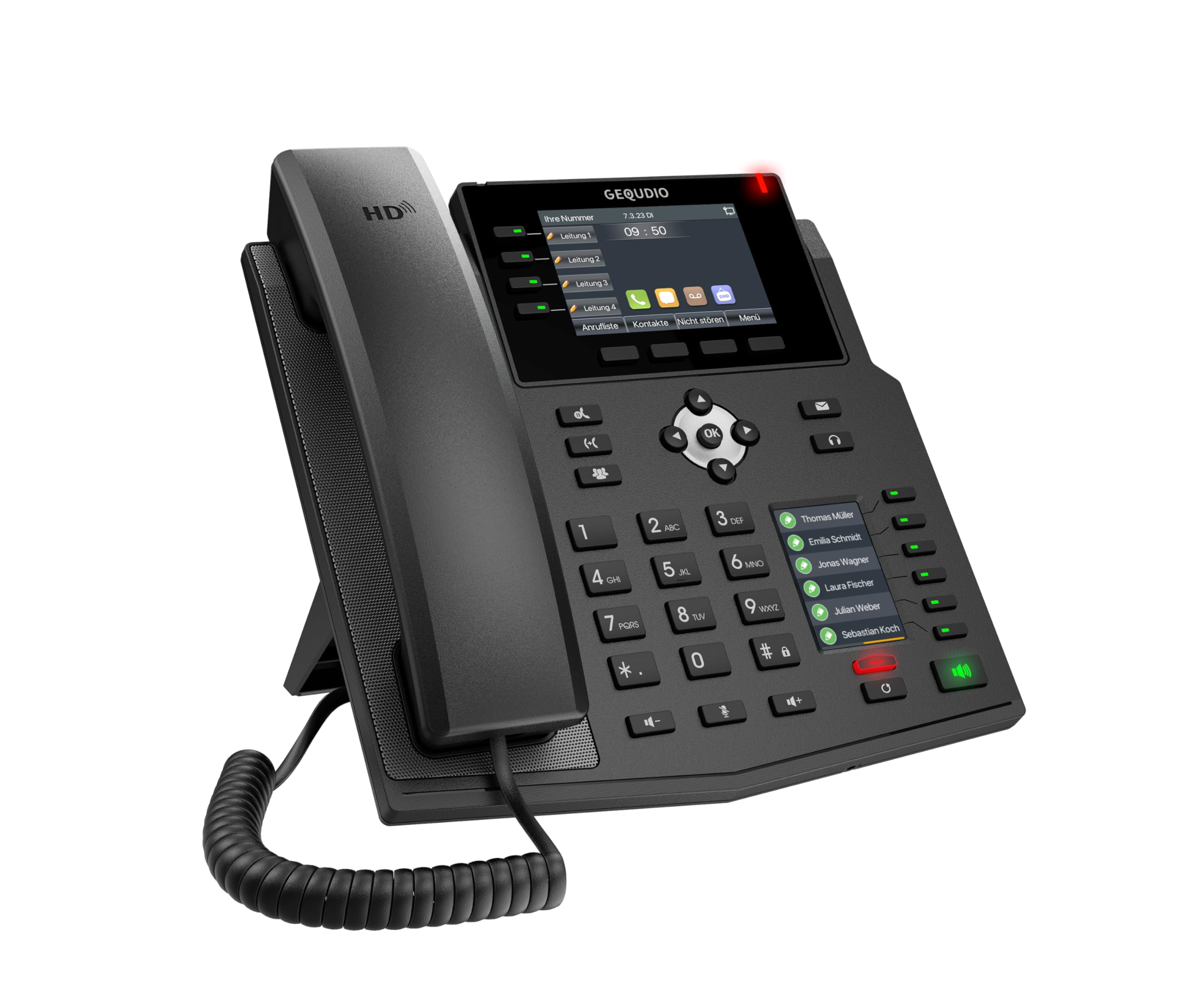 GEQUDIO GX5+ IP Telefon VoIP mit Netzteil für FritzBox, Telekom Speedport | Bluetooth Schnittstelle, 2x Farbdisplay, HD-Freisprechen, 30 Kurzwahltasten, Deutsche Anleitung (PDF)