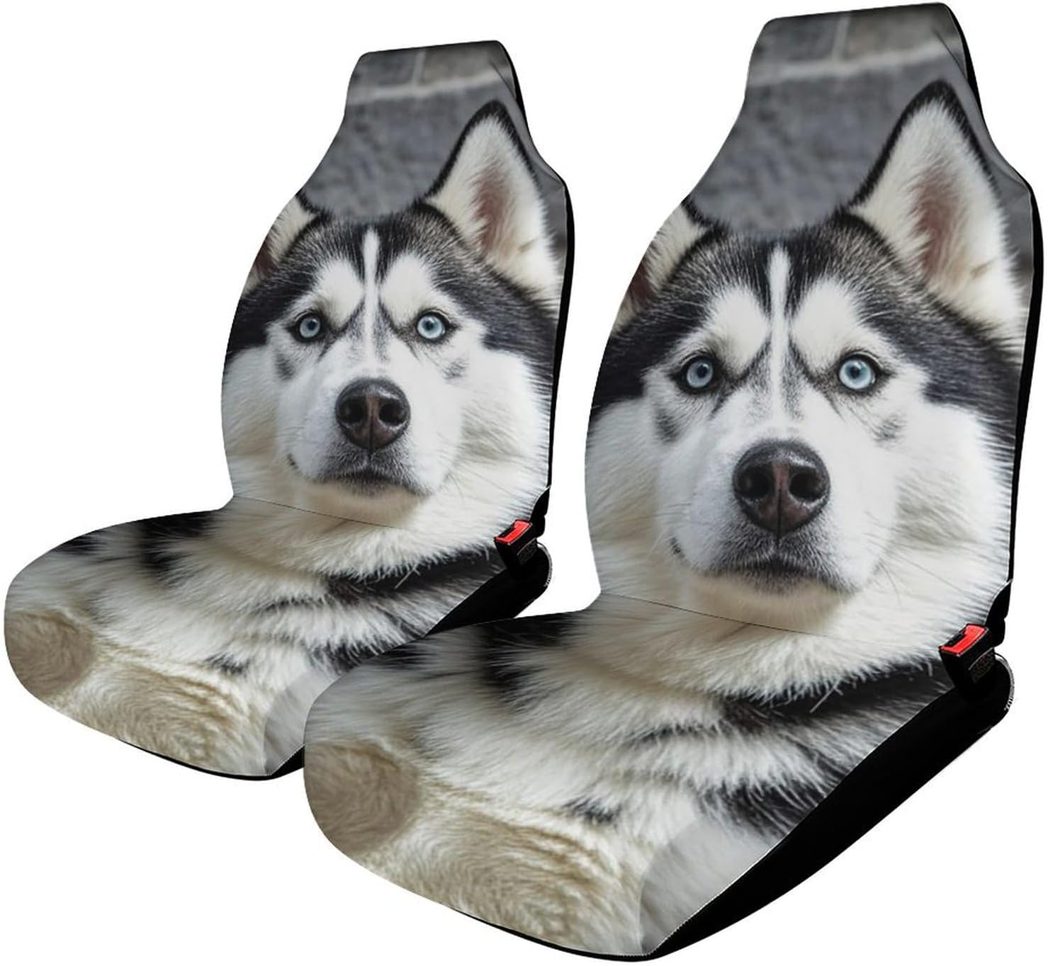 Breathable Car Seat Cover Husky Dog Car Front Seat Protector with Elastic Band Edge Auto Seats Cushions Cars Interior Accessories Fit SUV Sedan Van Truck 2PCS
