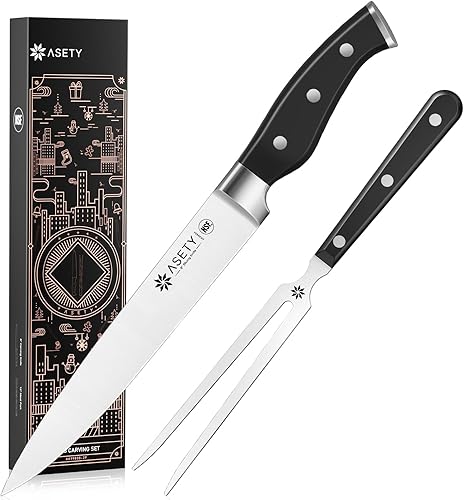 Cuchillo de trinchar, cuchillo y tenedor de acero inoxidable de alto carbono, cuchillo de cocina de 8 pulgadas para pavo, carne, barbacoa, pechuga,