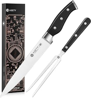 Carving Knife Set, High Carbon Stainless Steel Carving Knife and Fork Set, 2 PCS Carving Set for Turkey, Meat, BBQ, Brisket, NSF Food Safe, Full Tang Slicing Knife with Gift Box