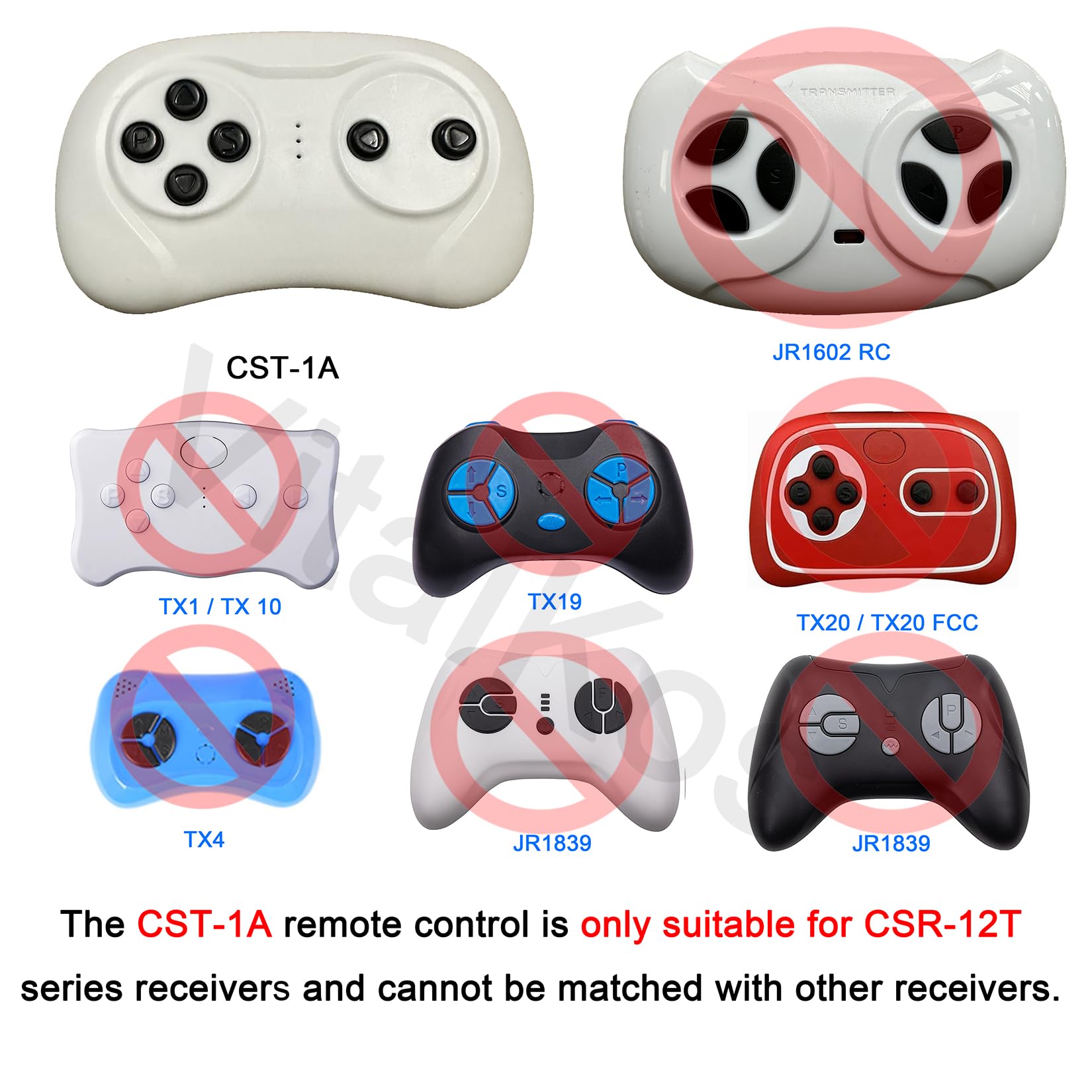 Control remoto 2.4G CST-1A, utilizado para vehículos con receptores CSR-12T, juguetes de paseo con control remoto parental para los mejores productos, ruedas eléctricas, auto eléctrico para 7